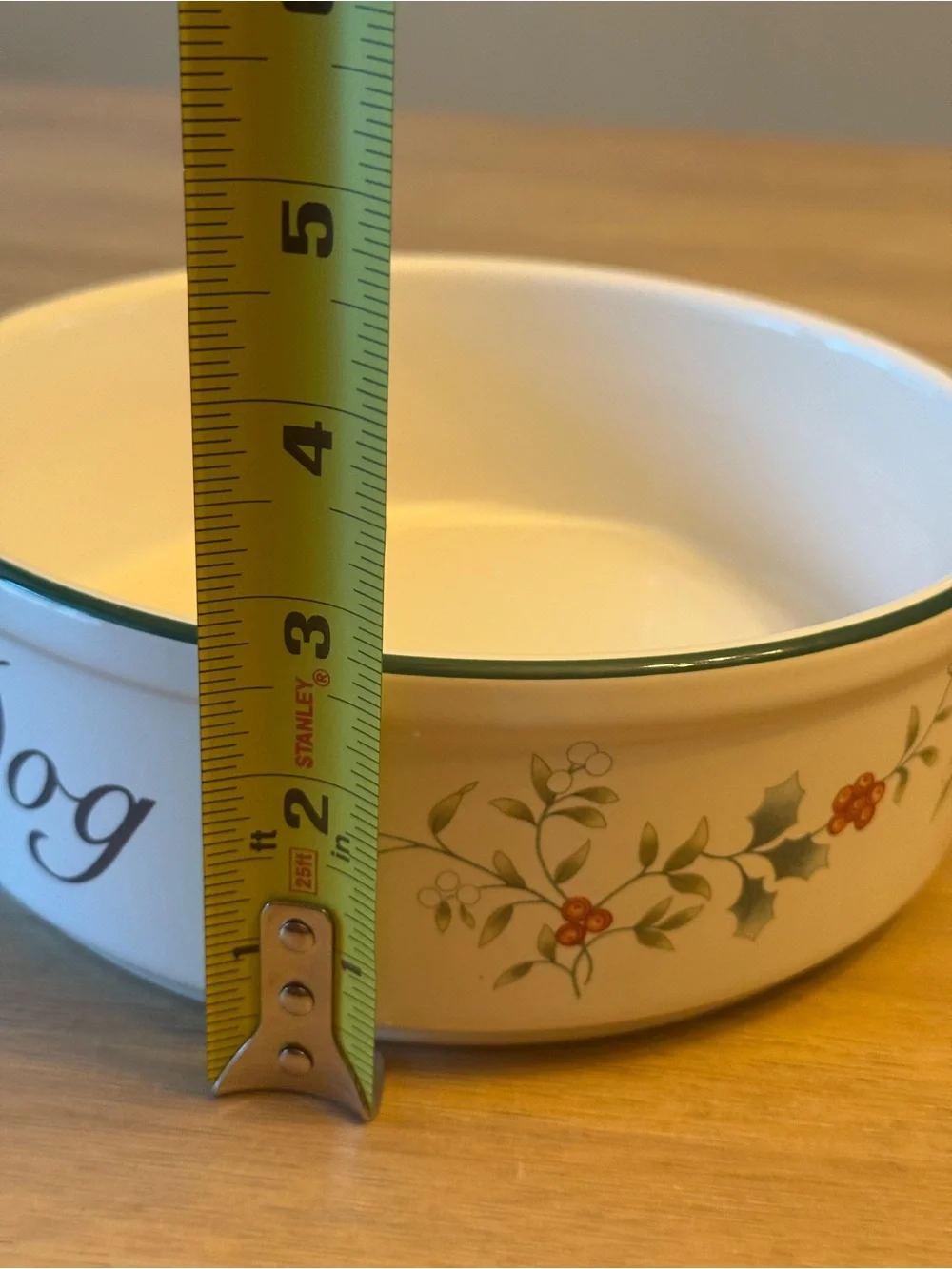 Vintage Pfaltzgraff White Dog Bowls with Green and red Floral Accents